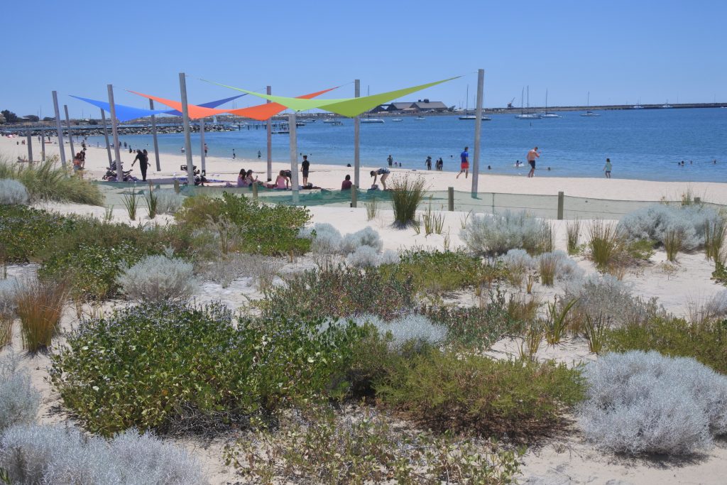 Koombana foreshore in Bunbury Western Australia people on the beach