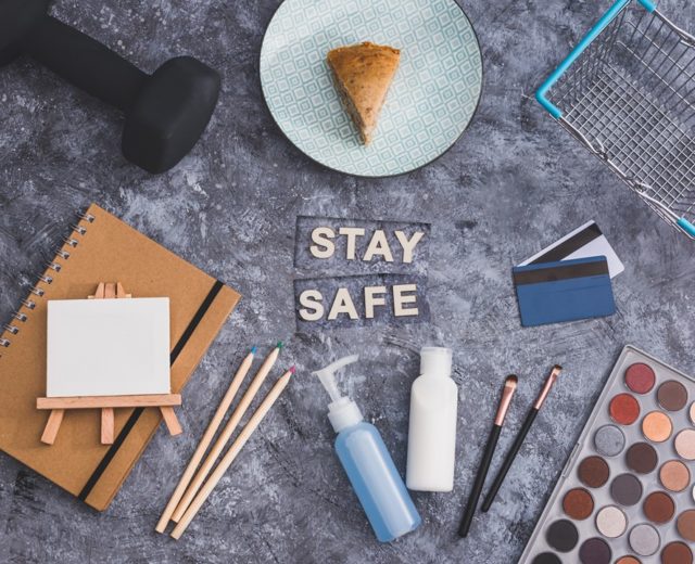 How are Affinity Nurses spending time in isolation hobbies at home stay safe flat lay with arts and craft